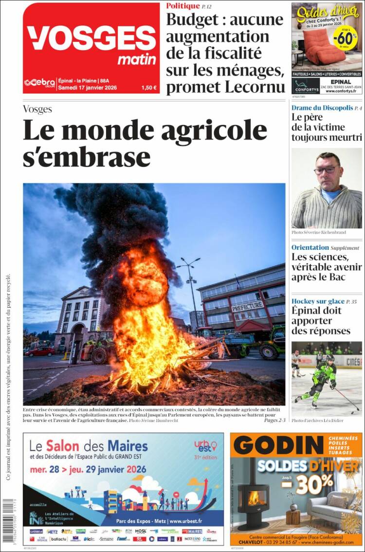 Portada de Vosges Matin (Francia)