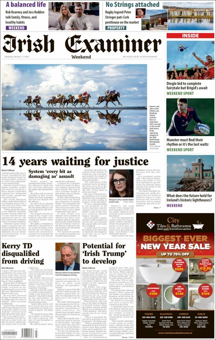 Portada de Irish Examiner (Irlanda)