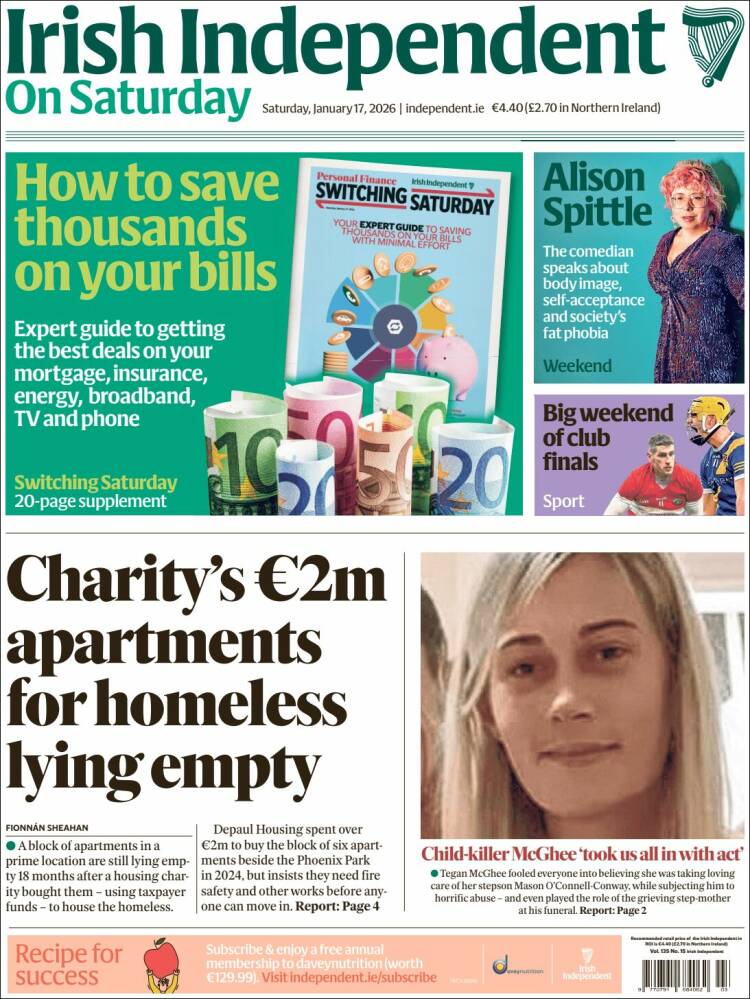 Portada de Irish Independent (Irlanda)