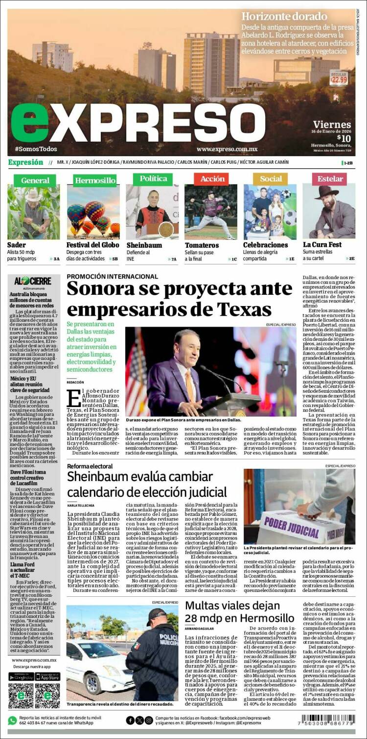 Portada de Expreso (M&eacute;xico)