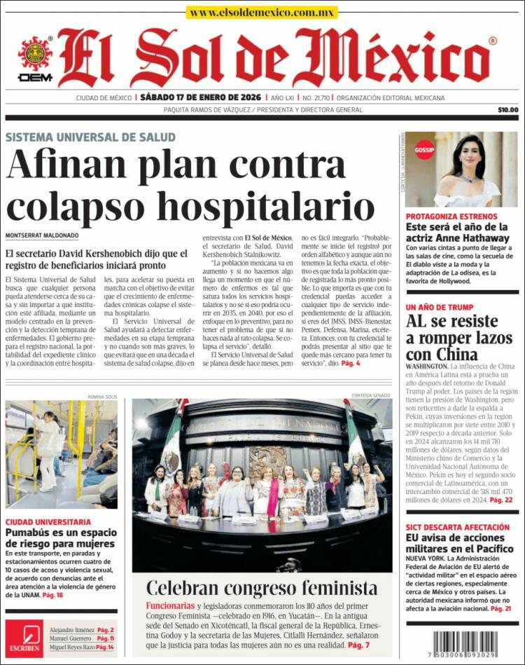 Portada de El Sol de México (Mexico)