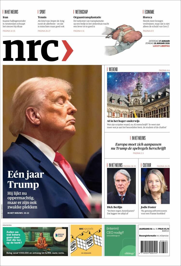 Portada de NRC Handelsblad (Pa&iacute;ses Bajos)