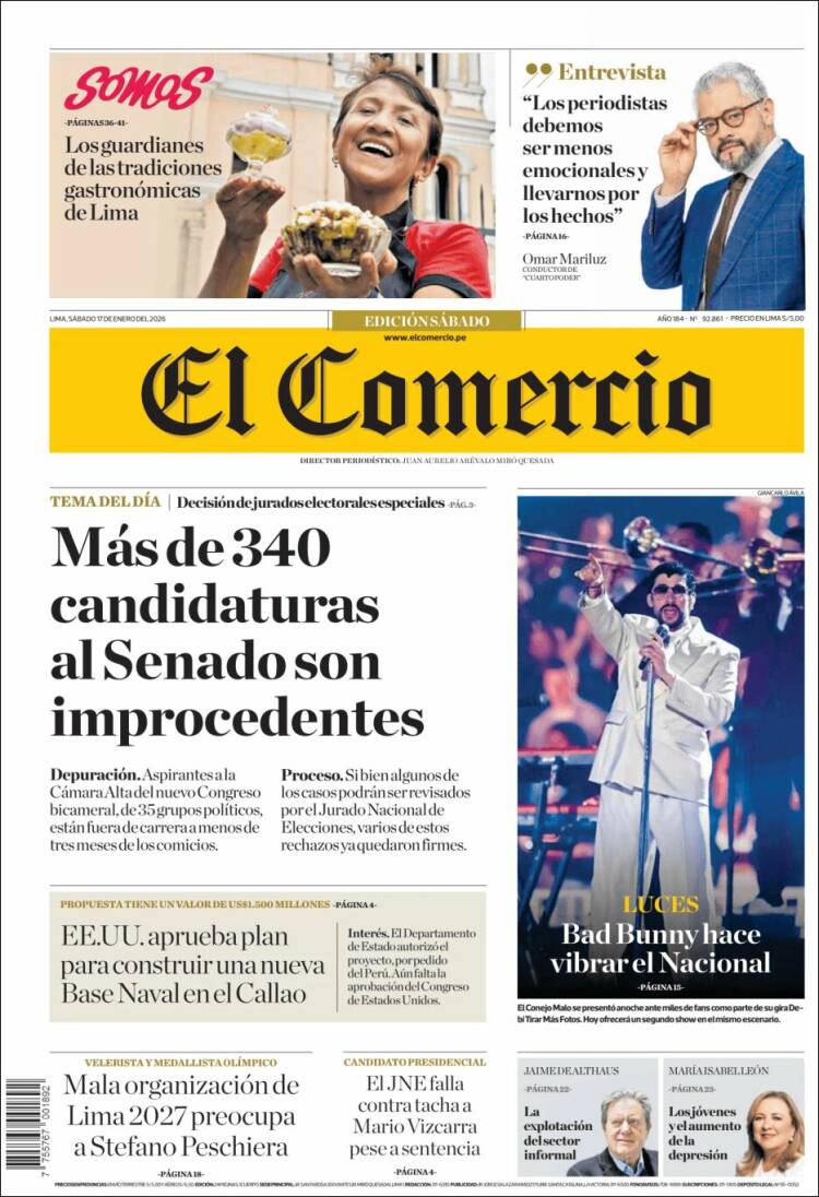 Portada de El Comercio (Per&uacute;)
