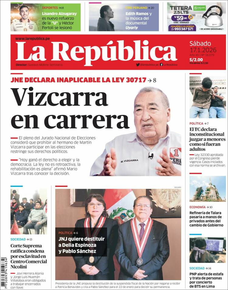 Portada de La Republica (Per&uacute;)
