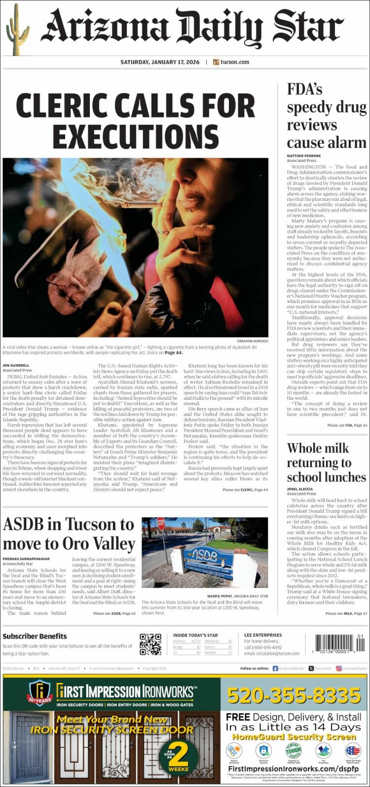 Portada de Arizona Daily Star (USA)