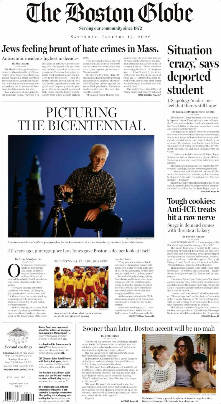 Portada de Boston Globe (USA)
