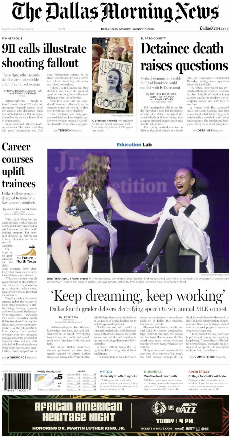 Portada de Dallas Morning News (USA)