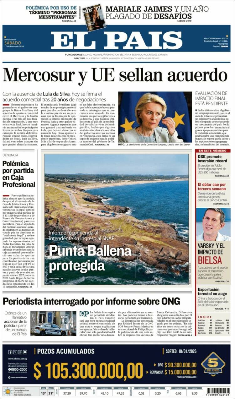 Portada de El País (Uruguay)