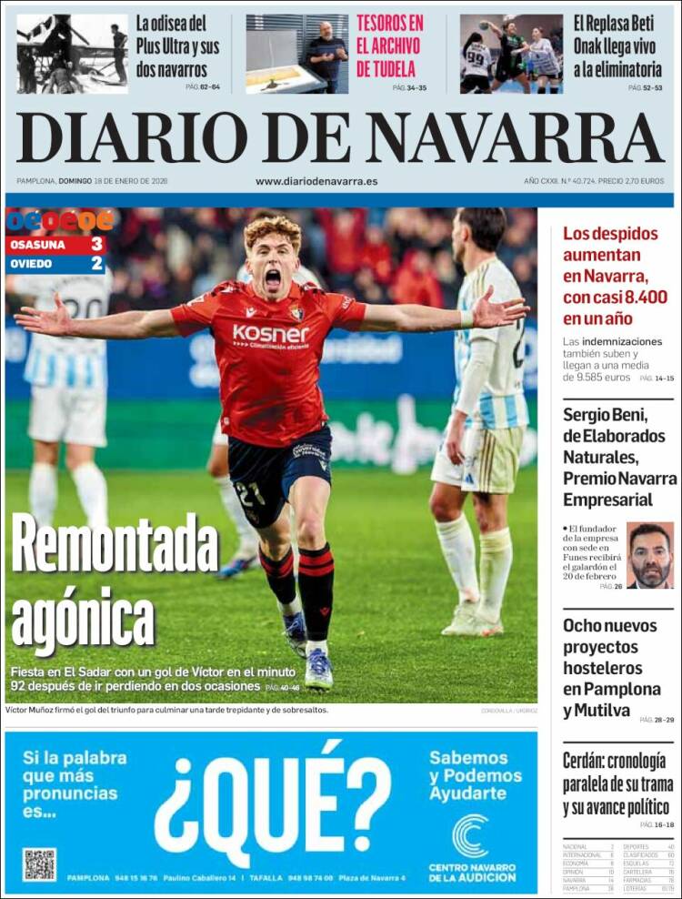 Portada de Diario de Navarra (Espa&ntilde;a)