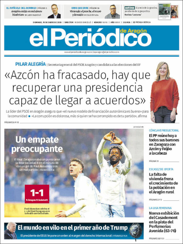 Portada de El Periódico de Aragón (Spain)