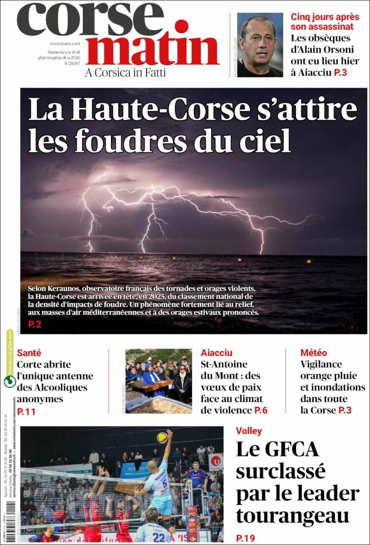 Portada de Corse-Matin (Francia)