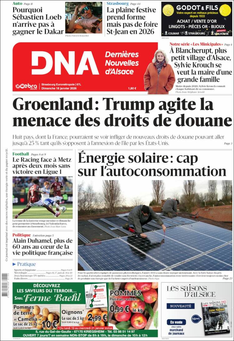 Portada de Les Dernières Nouvelles d'Alsace (Francia)