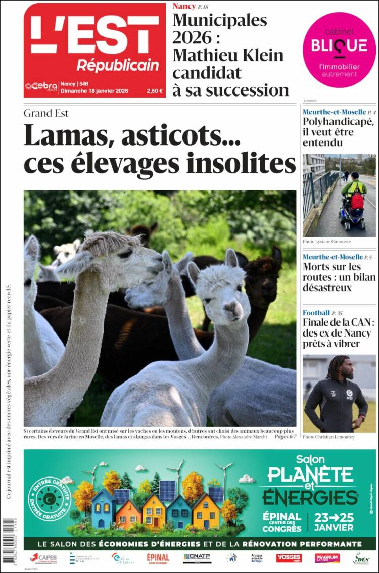 Portada de L'Est Republicain (Francia)