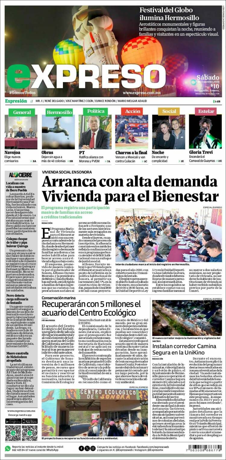 Portada de Expreso (M&eacute;xico)
