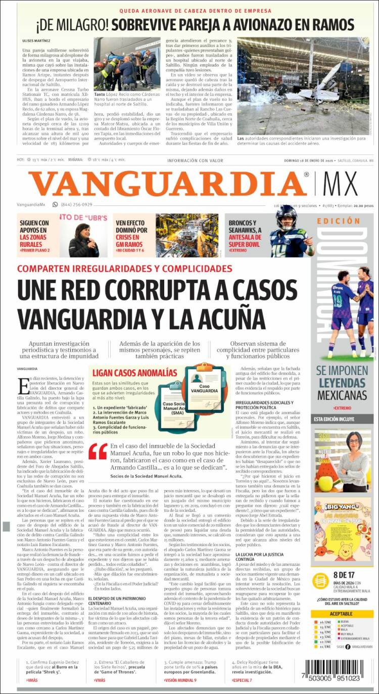 Portada de Vanguardia (M&eacute;xico)