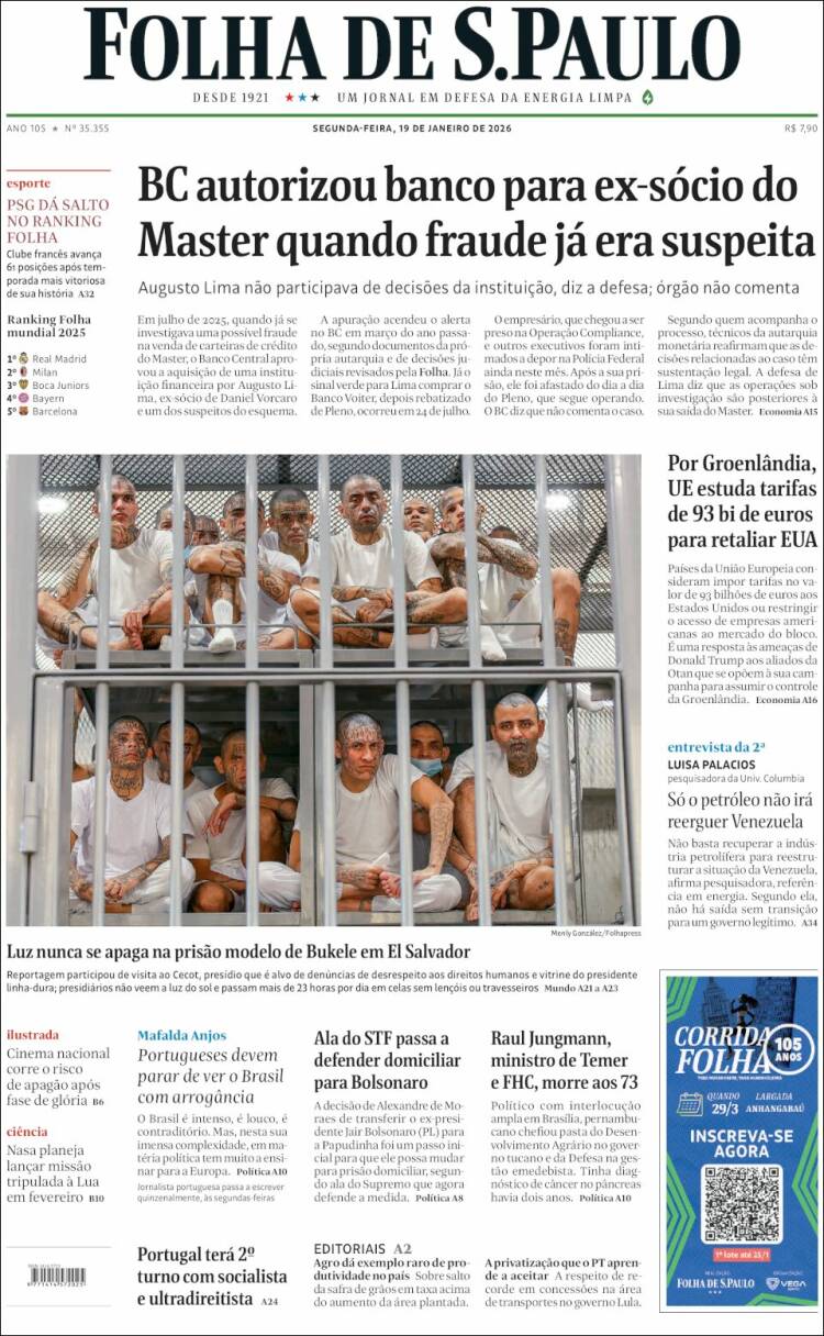 Portada de Folha de São Paulo (Brasil)