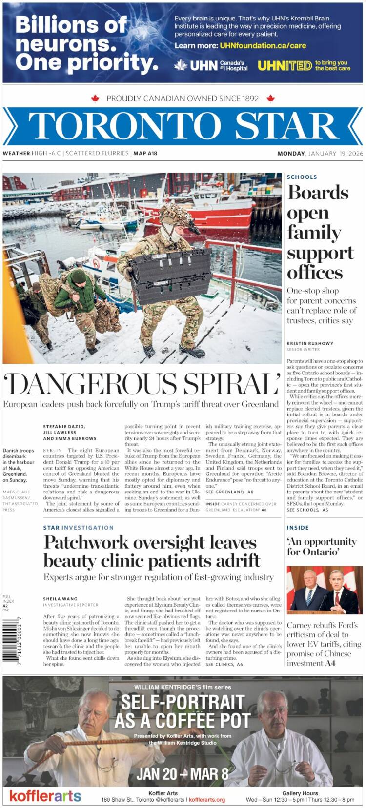 Portada de The Toronto Star (Canad&aacute;)