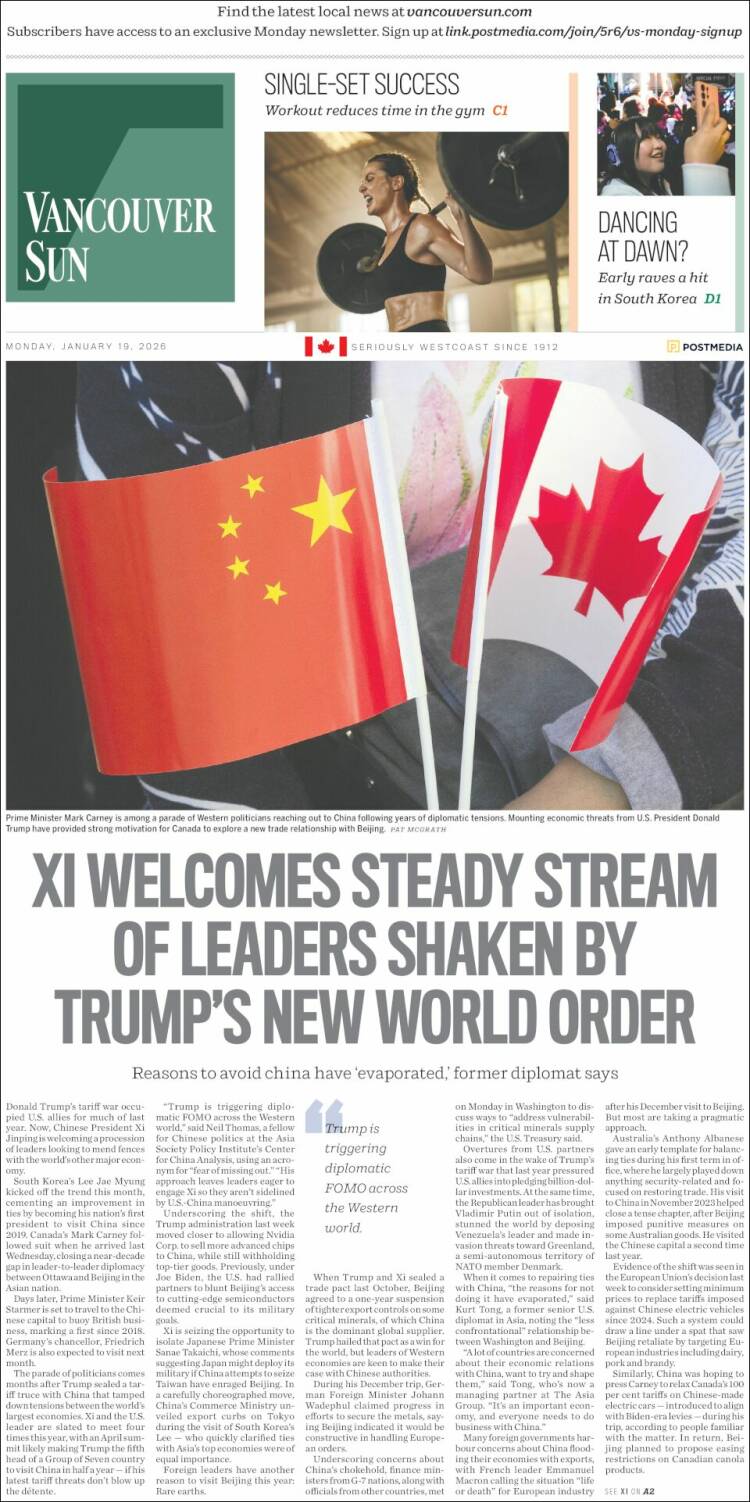Portada de The Vancouver Sun (Canad&aacute;)