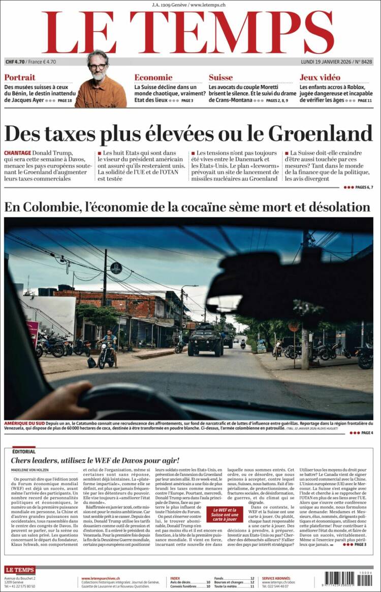 Portada de Le Matin (Suiza)