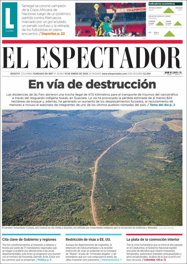 Portada de El Espectador (Colombia)