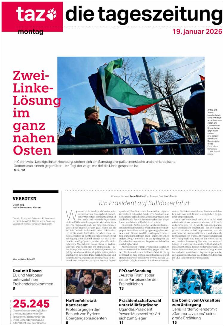 Portada de Die Tageszeitung (Alemania)