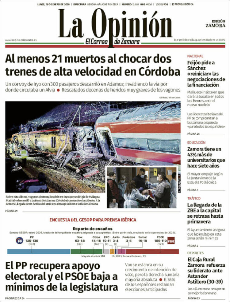 Portada de La Opinión - El Correo de Zamora (Espa&ntilde;a)