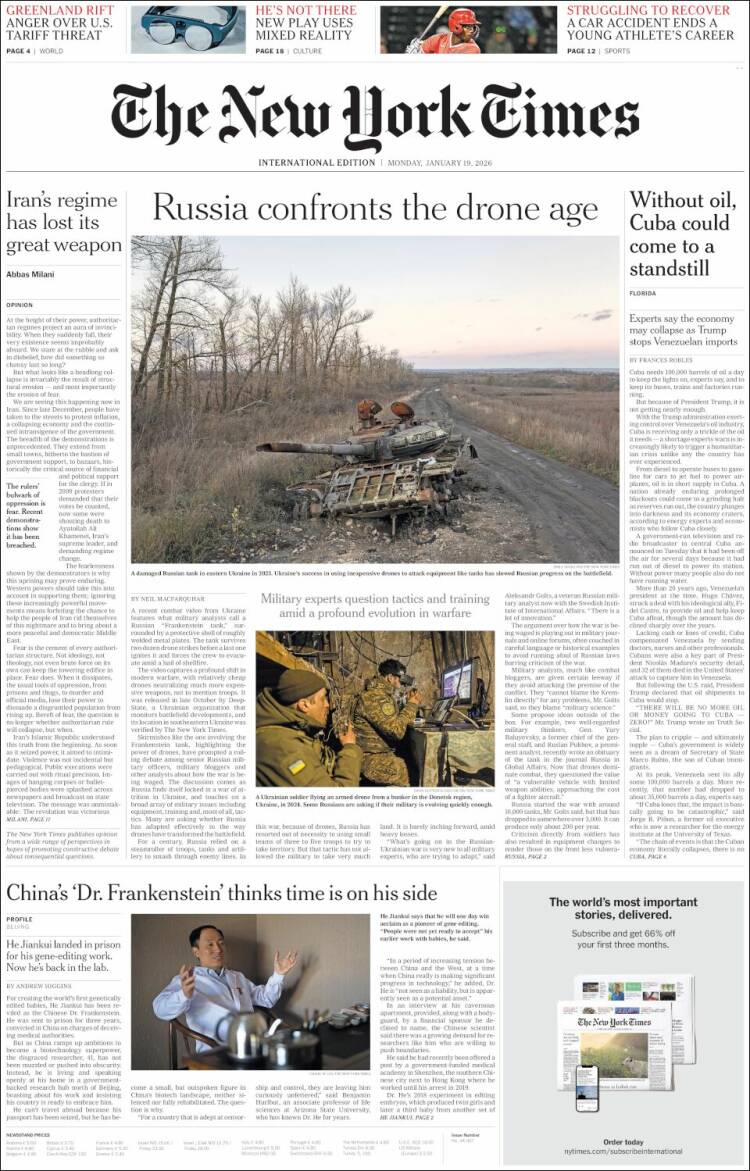 Portada de International New York Times (Europa)