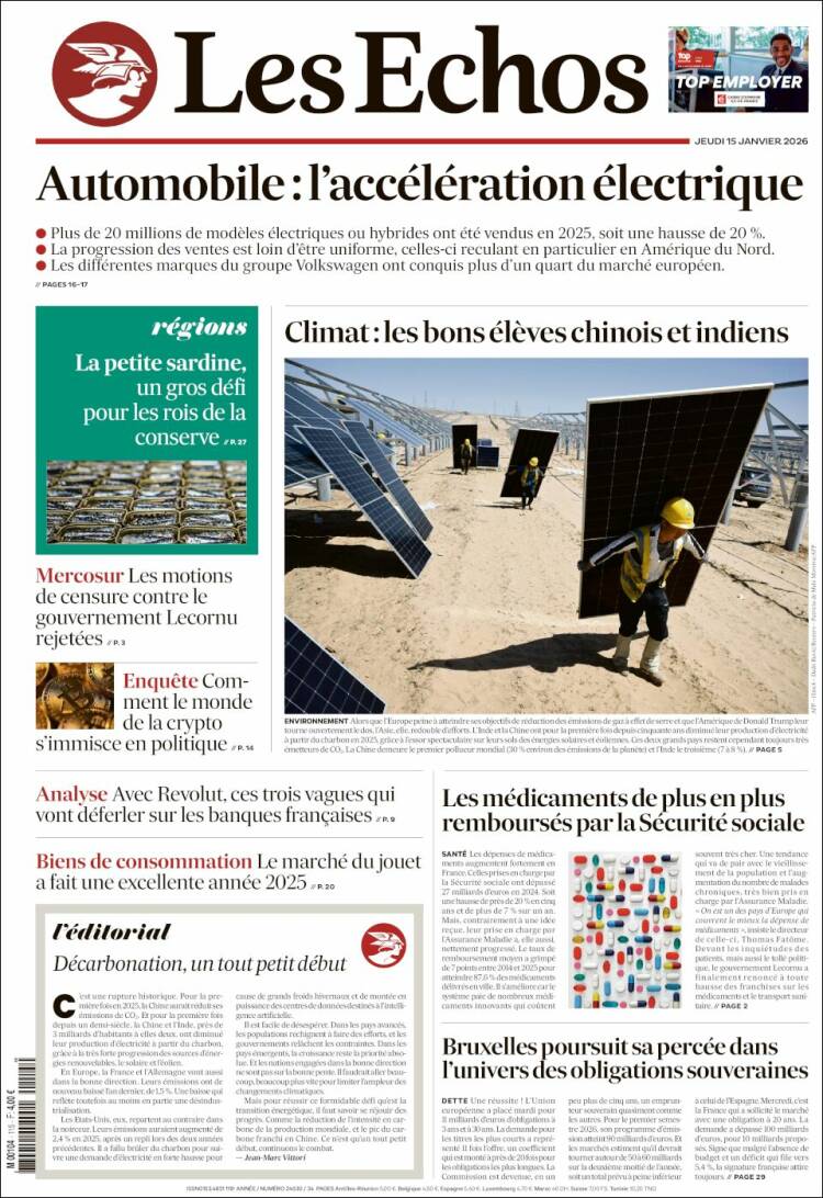 Portada de Les Echos (Francia)