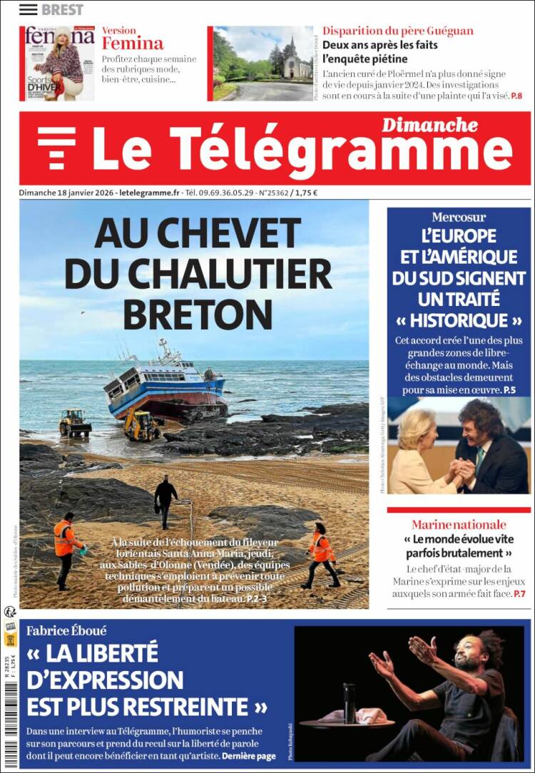 Portada de Télégramme (Francia)