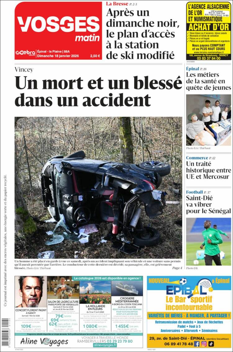 Portada de Vosges Matin (Francia)