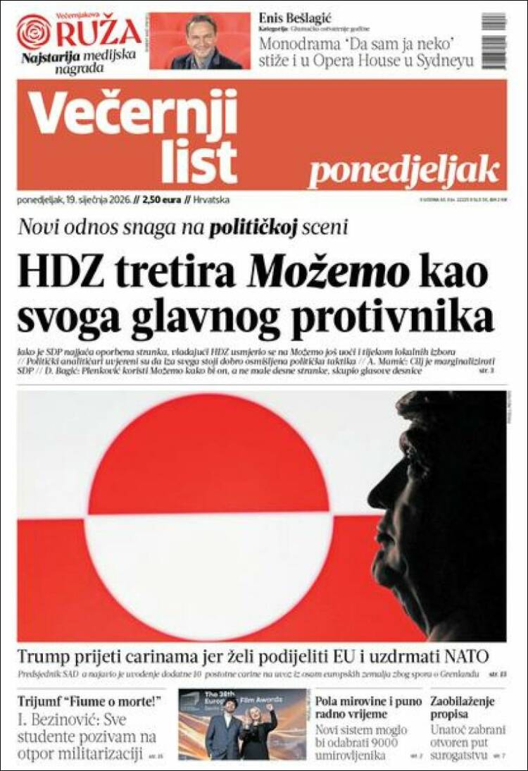 Portada de Večernji (Croacia)