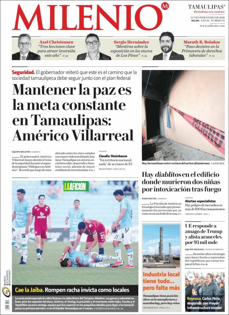 Portada de Milenio - Tamaulipas (M&eacute;xico)