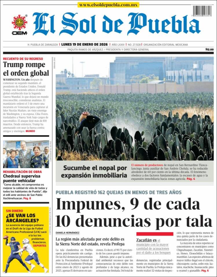 Portada de El Sol de Puebla (M&eacute;xico)