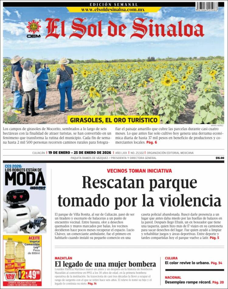 Portada de El Sol de Sinaloa (M&eacute;xico)