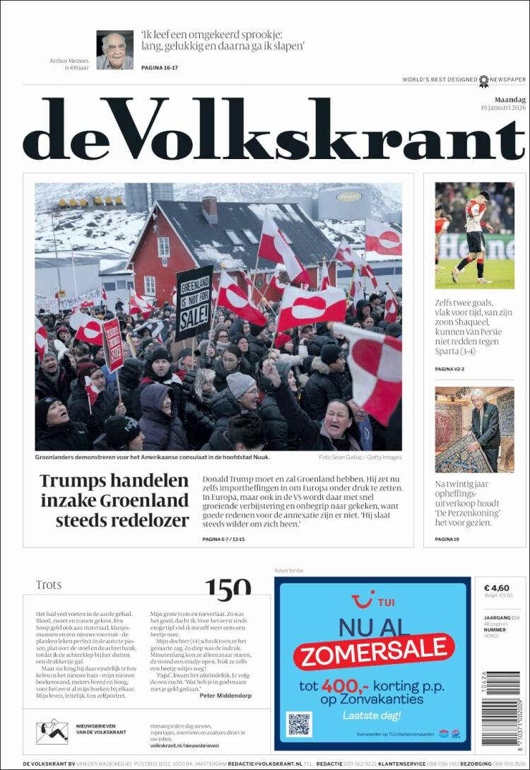 Portada de De Volkskrant (Pa&iacute;ses Bajos)