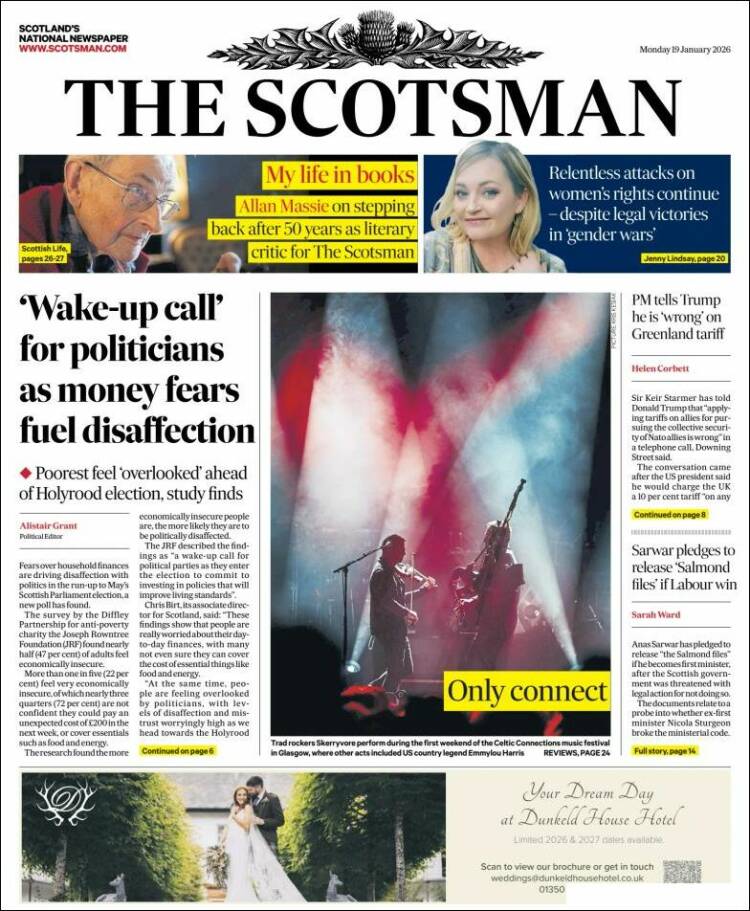 Portada de The Scotsman (Reino Unido)