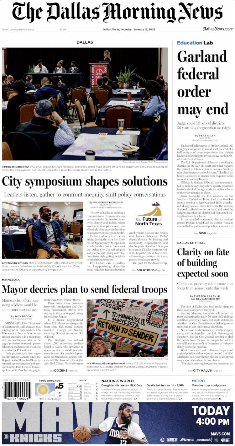 Portada de Dallas Morning News (USA)