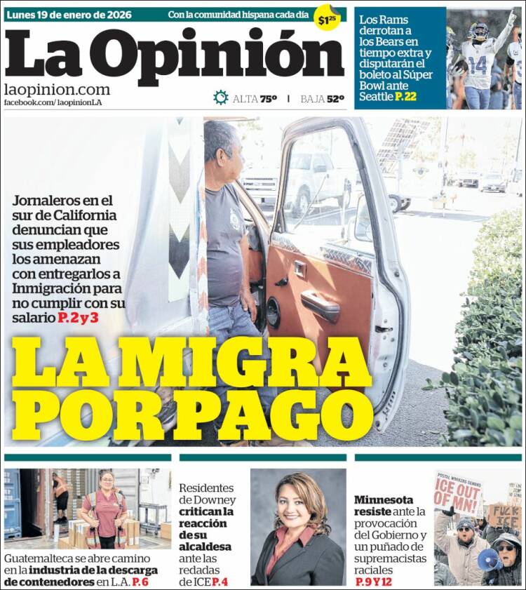 Portada de La Opinión (USA)