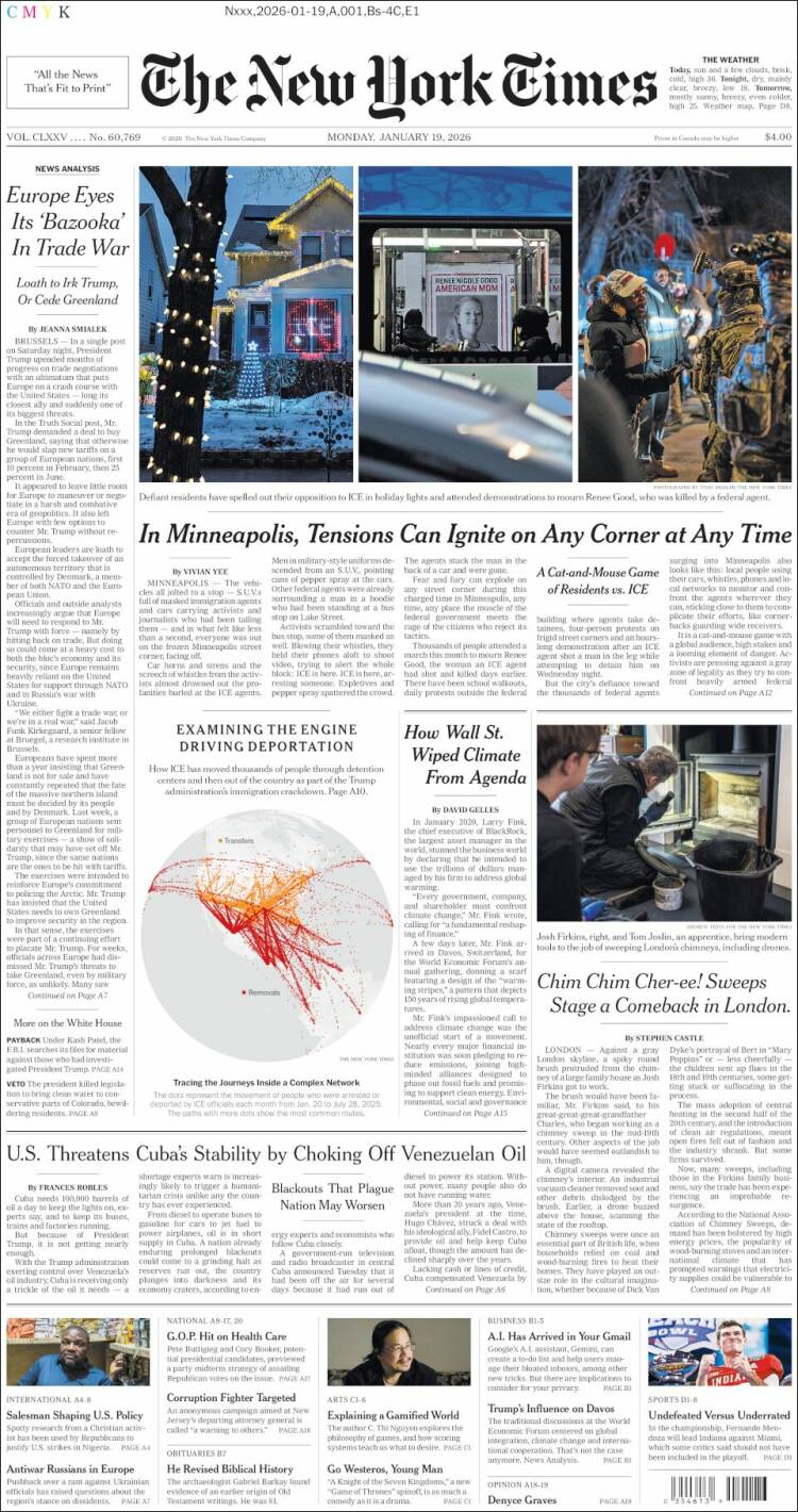 Portada de New York Times (USA)