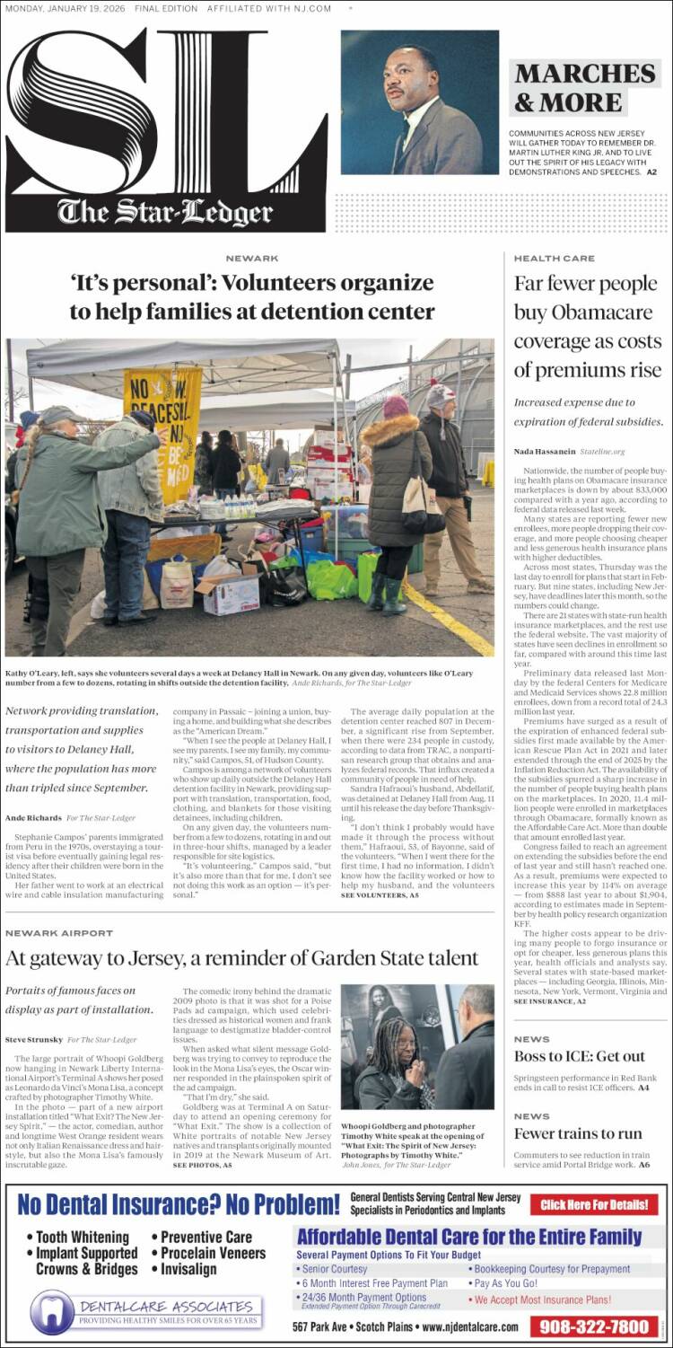 Portada de Star-Ledger (USA)