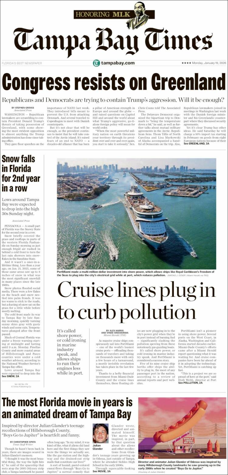 Portada de Tampa Bay Times (USA)