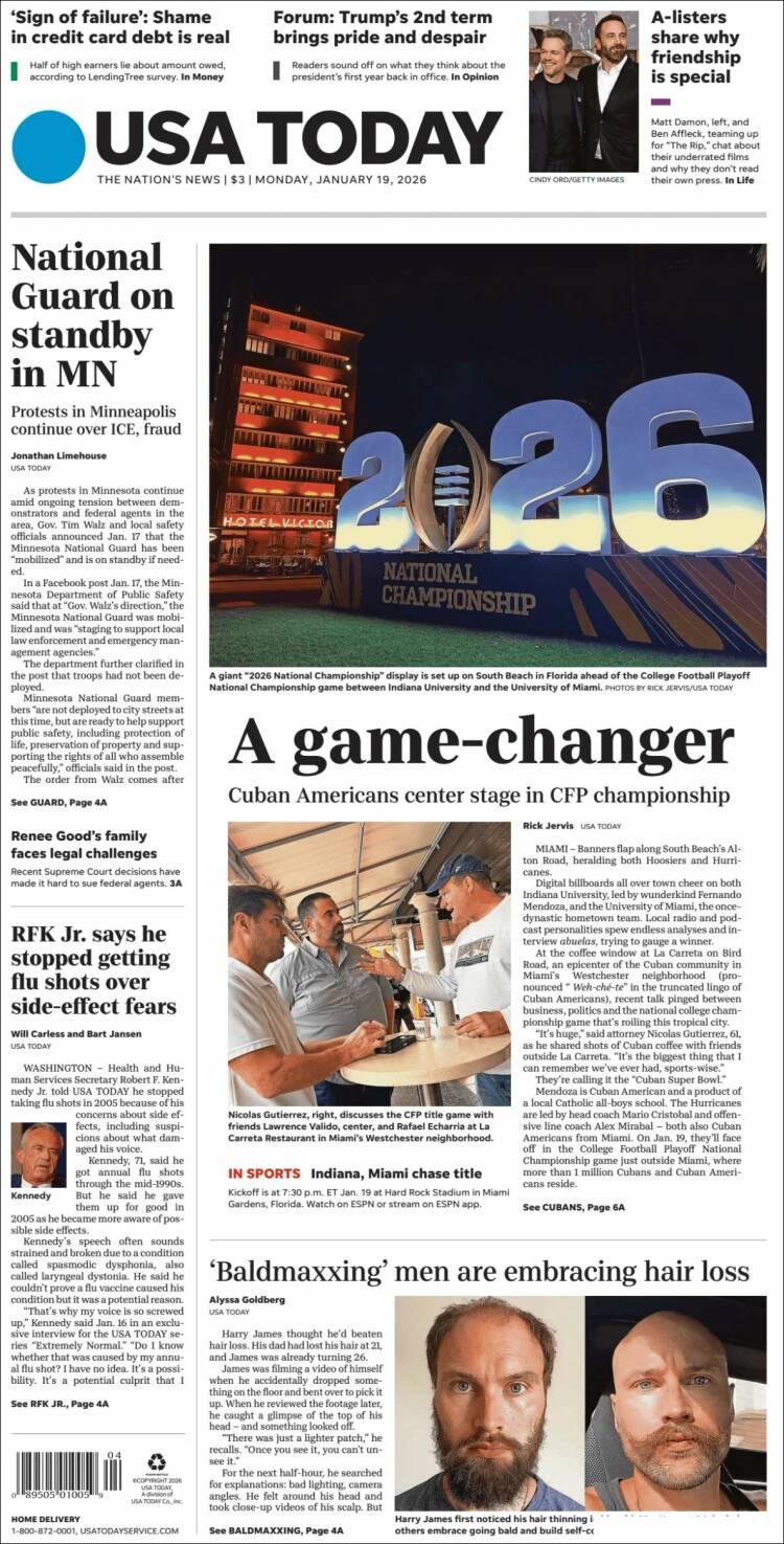 Portada de USA Today (USA)