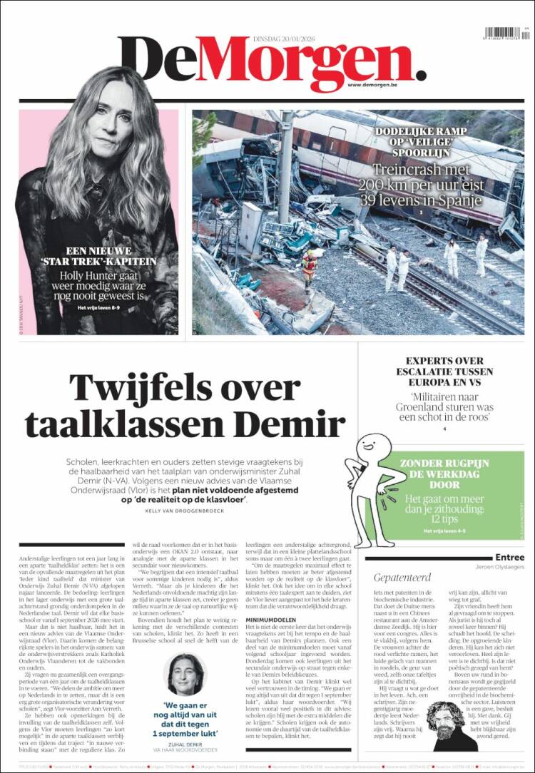 Portada de De Morgen (B&eacute;lgica)