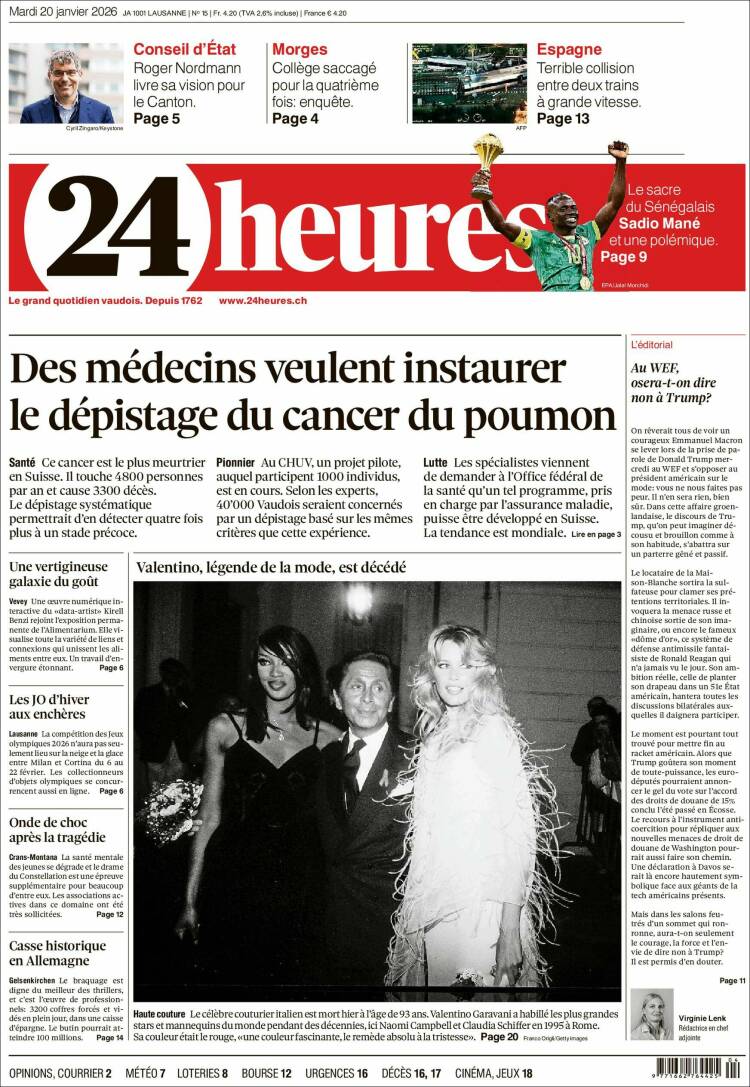 Portada de 24 Heures (Suiza)