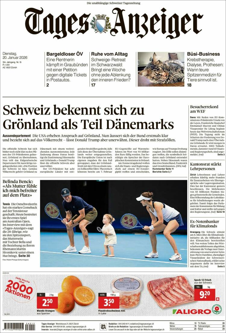 Portada de Tages-Anzeiger (Suiza)