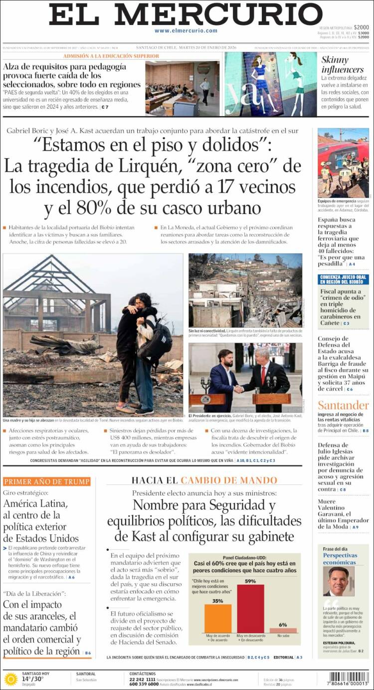 Portada de El Mercurio (Chile)