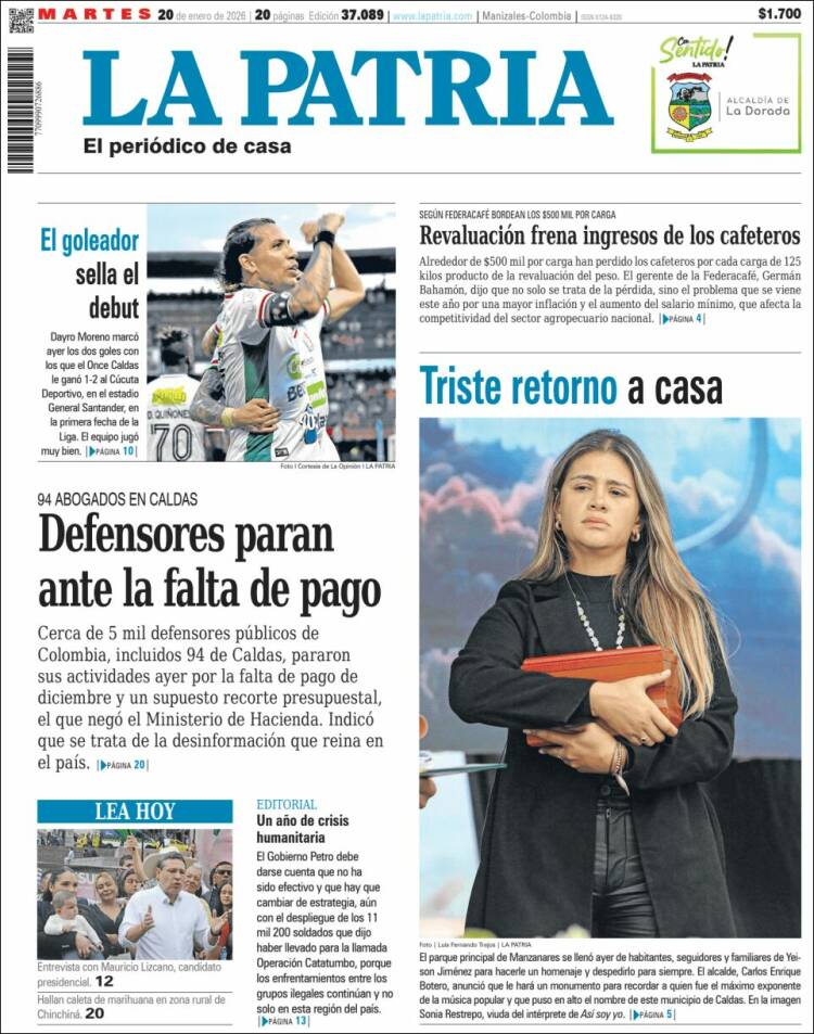 Portada de La Patria (Colombia)