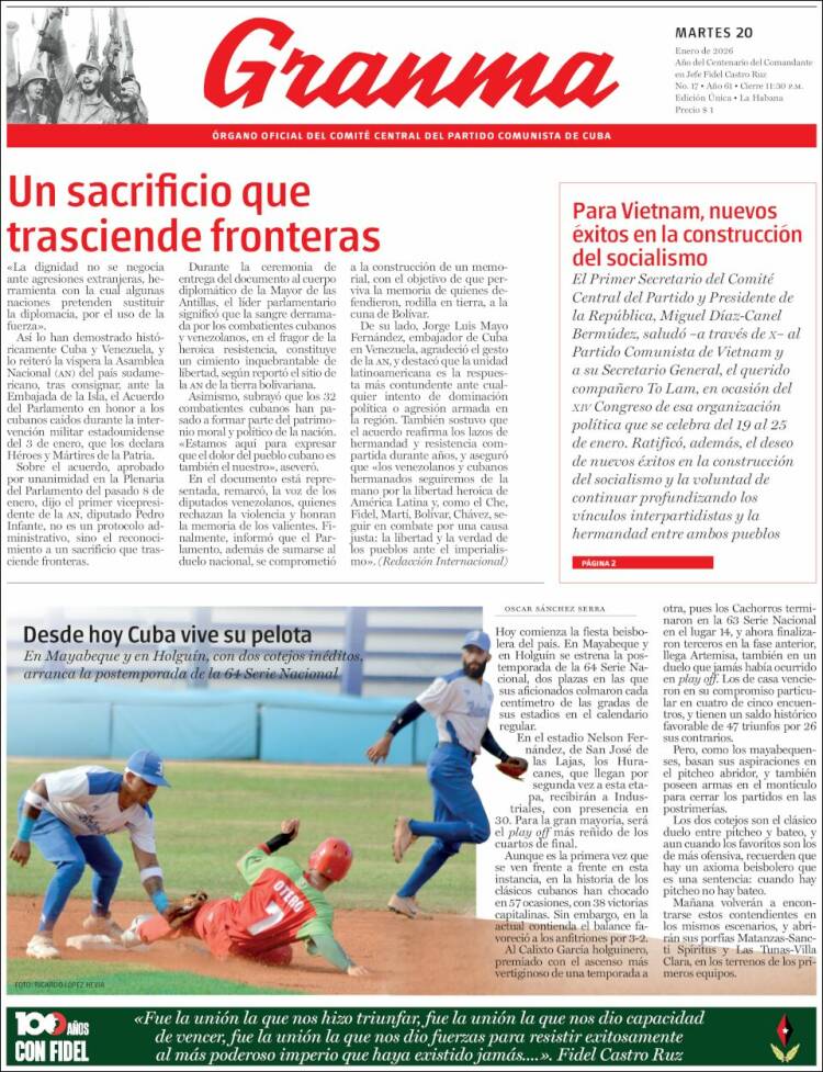 Portada de Granma (Cuba)