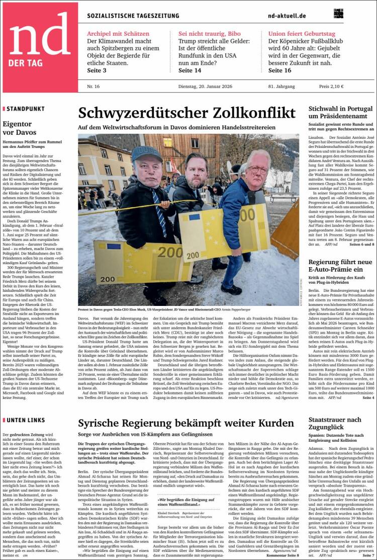 Portada de Neues Deutschland (Alemania)