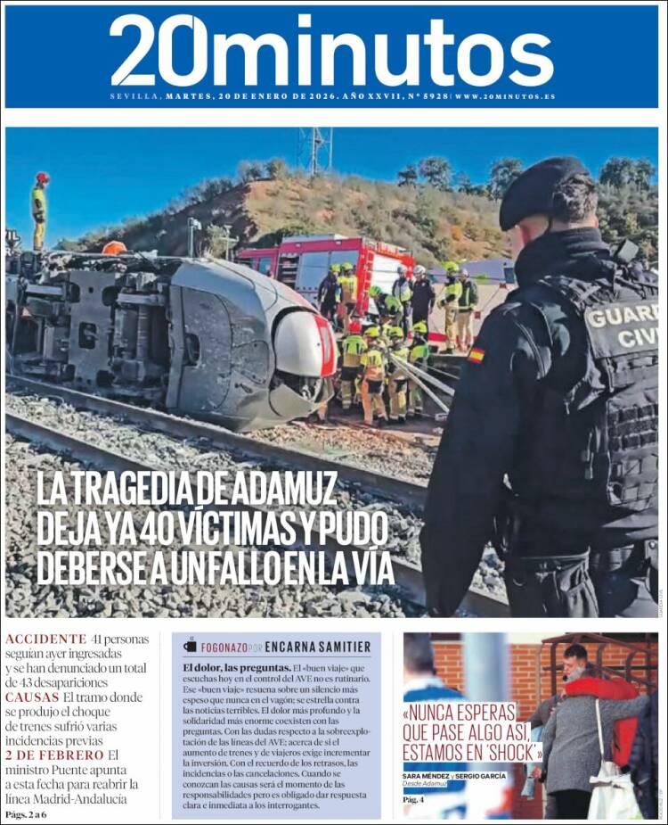 Portada de 20 Minutos - Sevilla (Espa&ntilde;a)